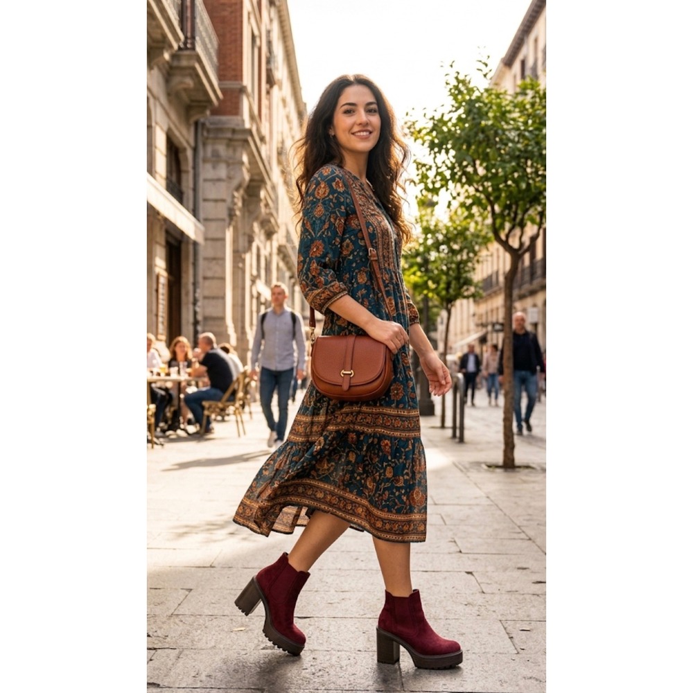 SODA Platform Burgundy Faux Suede Block Heel Lug Sole Pull‎ On Ankle Boots 8.5